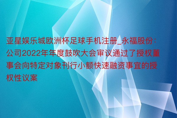 亚星娱乐城欧洲杯足球手机注册_永福股份：公司2022年年度鼓吹大会审议通过了授权董事会向特定对象刊行小额快速融资事宜的授权性议案