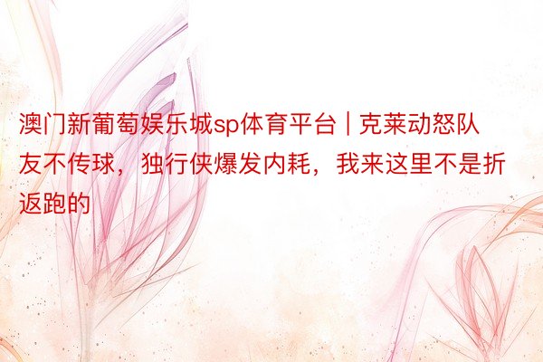 澳门新葡萄娱乐城sp体育平台 | 克莱动怒队友不传球，独行侠爆发内耗，我来这里不是折返跑的