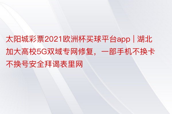 太阳城彩票2021欧洲杯买球平台app | 湖北加大高校5G双域专网修复，一部手机不换卡不换号安全拜谒表里网